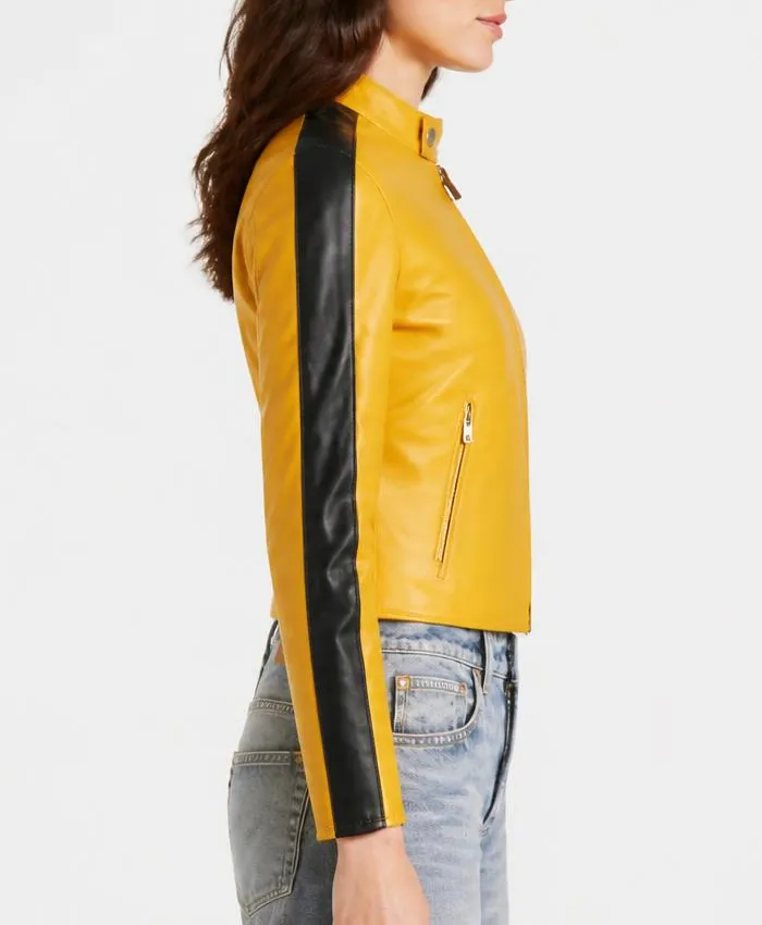 Balenciaga Yellow Cropped Leather Jacket Womens