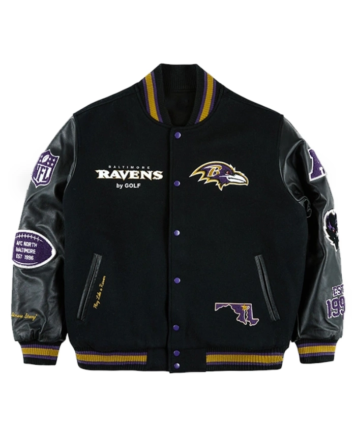 Baltimore Ravens Golf Wang Black Varsity Letterman Full Snap Jacket