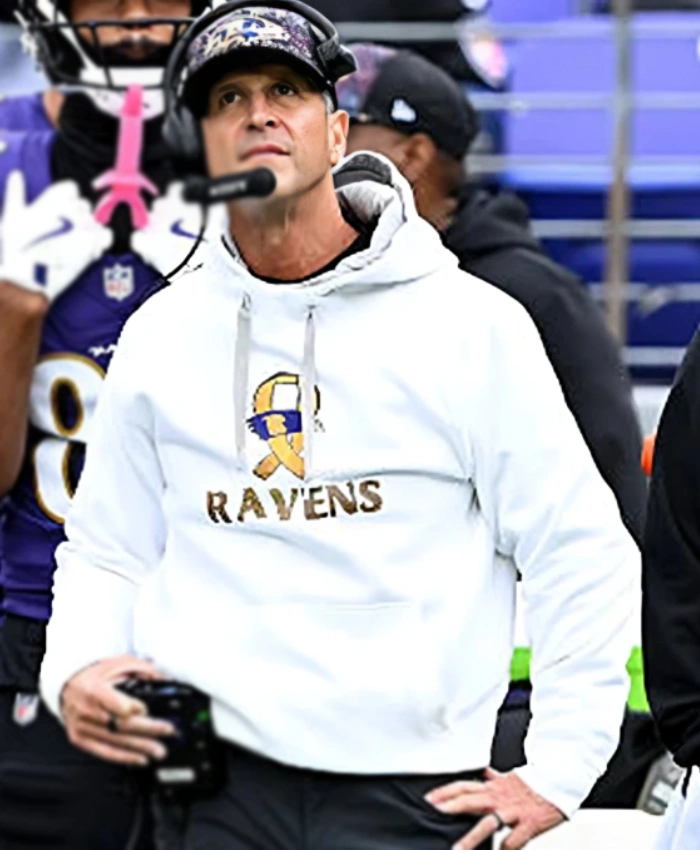 Baltimore Ravens John Harbaugh White Hoodie