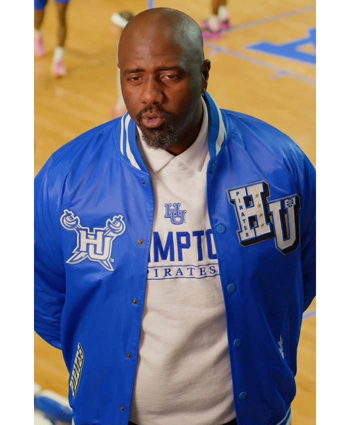 Basketball Coach Ivan Thomas Hampton University 2026 Blue Satin Varsity Jacket