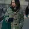 Bea Ponies 2026 Emilia Clarke Plaid Wool Duffle Hooded Coat