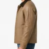 Beige Leather Barn Jacket with Raglan Sleeves Mens