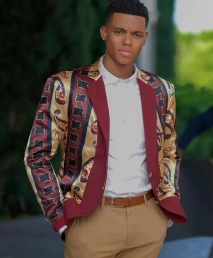 Bel Air S02 Will Smith Maroon Printed Blazer