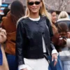 Bella Hadid Black Crop Leather Jacket