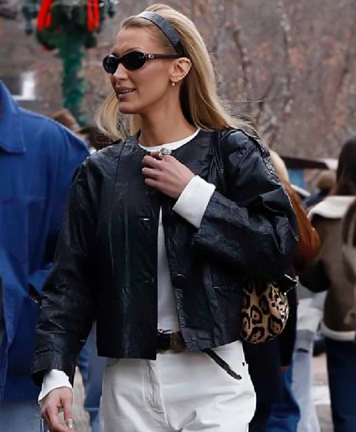 Bella Hadid Black Leather Jacket