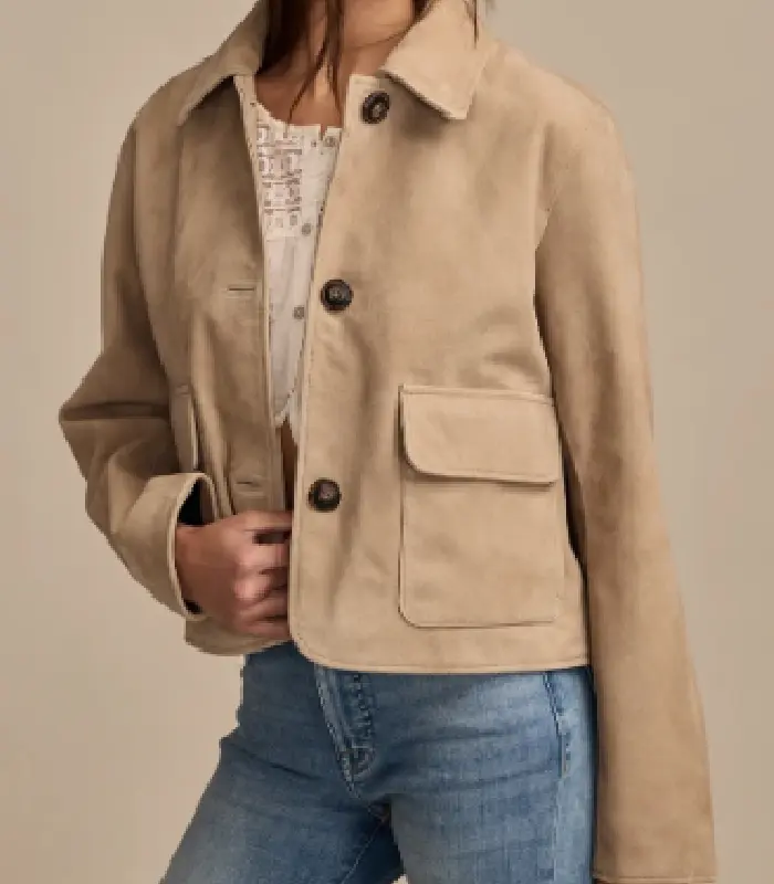 Belle Skinner Marshals Beige Suede Jacket For Sale