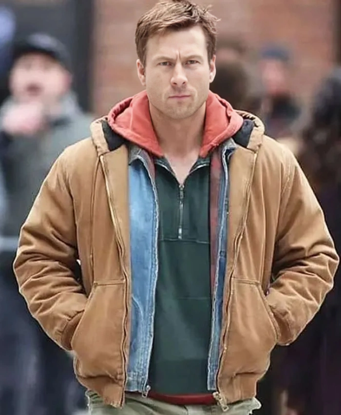 Ben Richards The Running Man 2025 Glen Powell Brown Cotton Hooded Jacket