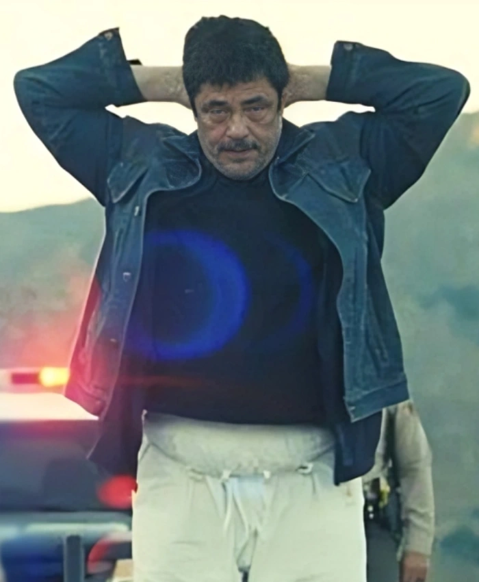 Benicio Del Toro Movie One Battle After Another 2025 Sensei Sergio Denim Jacket