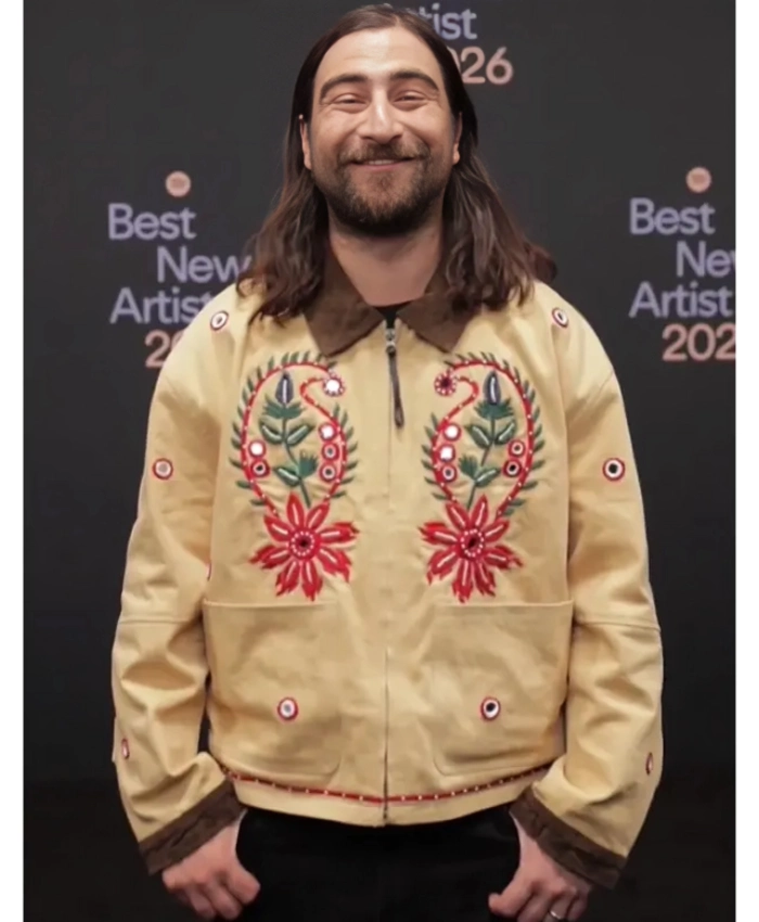 Best New Artist Party Noah Kahan Embroidered Beige Cotton Jacket