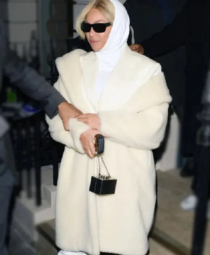 Beyoncé Cream Teddy Button Coat For Womens