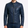Mens Biker Cafe Racer Slimfit Blue Leather Jacket