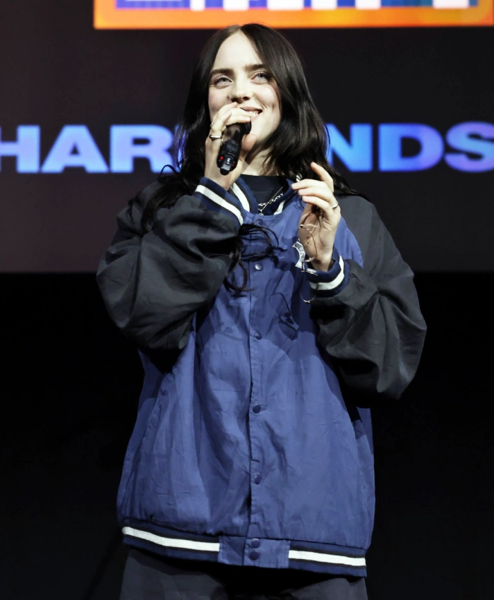 Billie Eilish Hit Me Hard And Soft The Tour Button Up Navy And Black Jacket