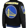 Black And Blue Warriors Varsity Jacket Back