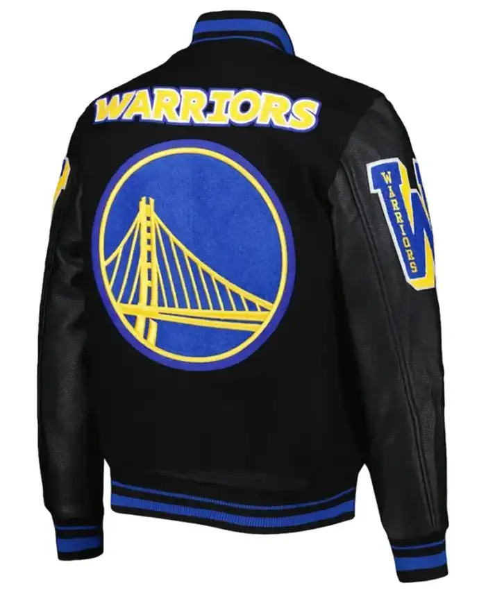 Black And Blue Warriors Varsity Jacket Back