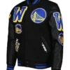 Black And Blue Warriors Varsity Jacket Front