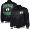Black Boston Celtics Adaptive Bold Logo Varsity Full Snap Satin Jacket