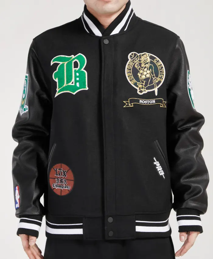 Black Boston Celtics Wool Varsity Jacket