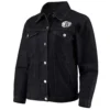 Black Brooklyn Nets Patch Button Up Denim Jacket