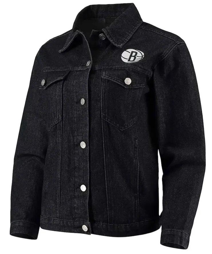 Black Brooklyn Nets Patch Button Up Denim Jacket