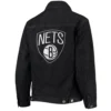 Black Brooklyn Nets Patch Button Up Denim Jacket Back