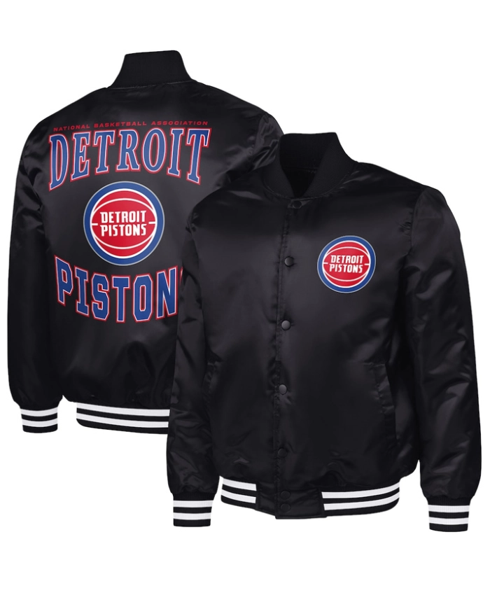 Black Detroit Pistons Adaptive Bold Logo Varsity Full Snap Satin Jacket