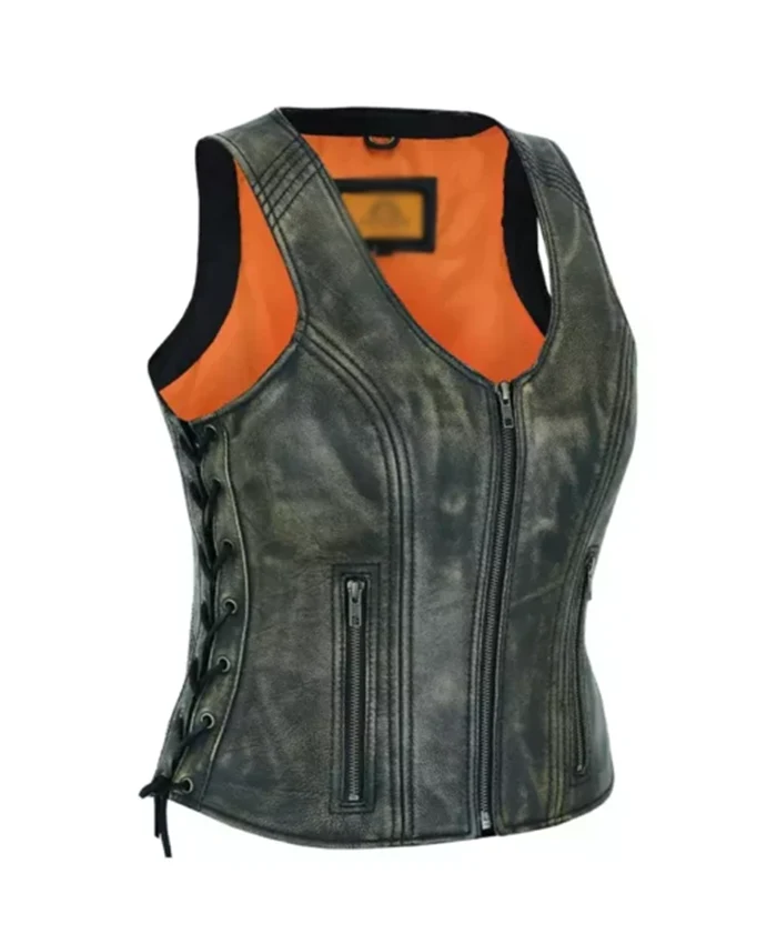 Black Distressed Leather Vest