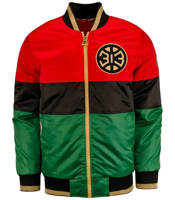 Black History Month Detroit Pistons Color Block Jacket Front
