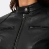 Black Lambskin Leather Biker Jacket For Women