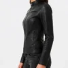 Black Lambskin Leather Biker Jacket For Womens