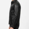 Black Leather Biker Style Jacket For Men