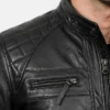 Black Leather Biker Style Jacket For Mens