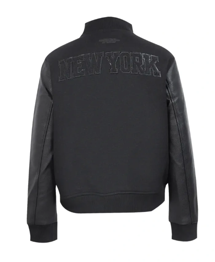 Black New York Knicks Triple Varsity Wool Leather Jacket