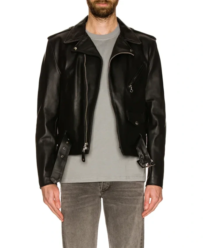 Black Shiny Biker Leather Jacket