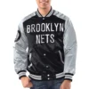 Black Silver Brooklyn Nets Renegade Varsity Satin Jacket