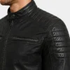 Black Washed Maroon Tone Cafe Racer Leather Jacket Men