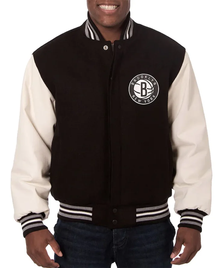 Black White Brooklyn Nets Varsity Jacket
