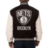Black White Brooklyn Nets Varsity Jacket Back