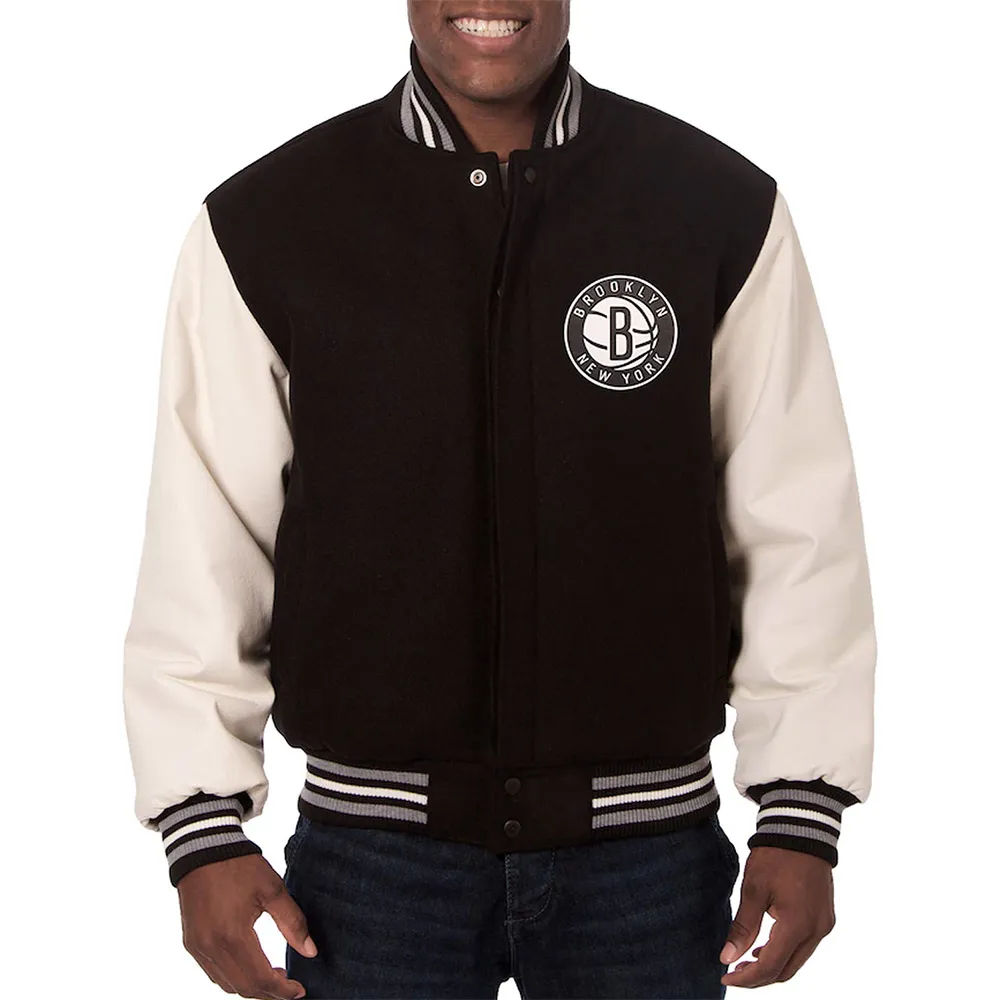 Black White Brooklyn Nets Varsity Jacket