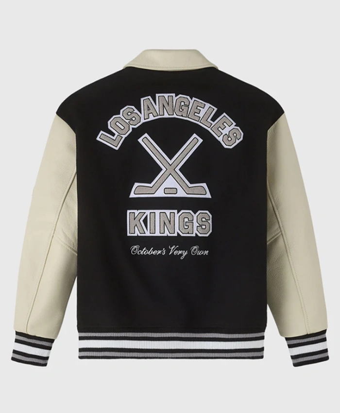 BlackBeige Los Angeles Kings OVO Full Snap WoolLeather Varsity Jacket