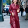 Blake Lively New York City 2025 Red Leather Dress