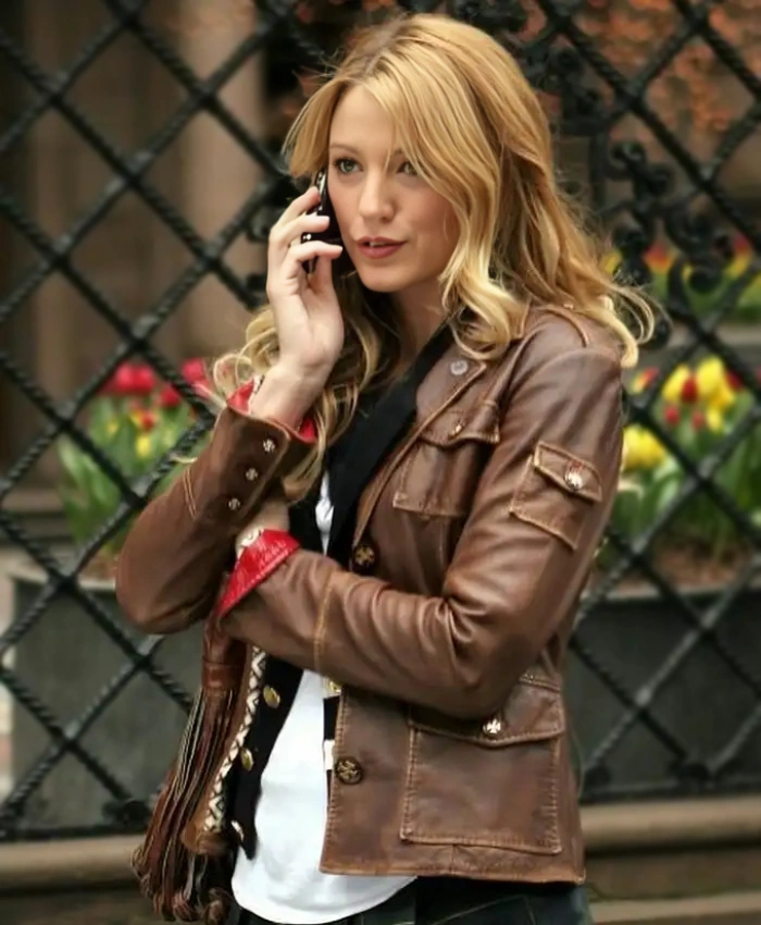 Blake Lively TV Series Gossip Girl Serena Van Der Woodsen Brown Leather Jacket