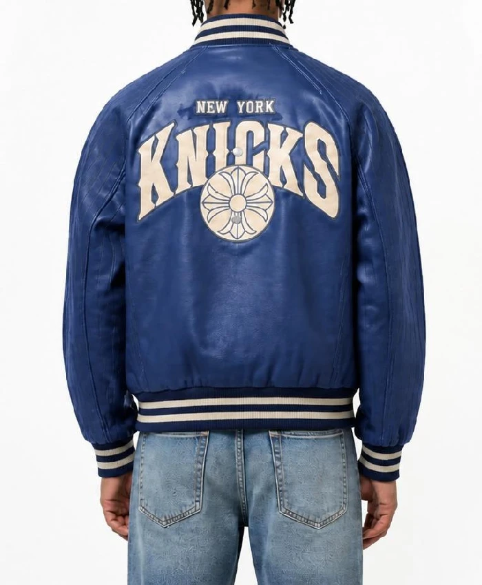 Blue New York Knicks Chrome Hearts Varsity Jacket