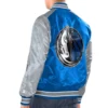 Blue Silver Dallas Mavericks Renegade Varsity Satin Jacket Back
