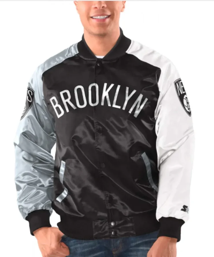 Bomber Brooklyn Nets Tricolor Satin Jacket