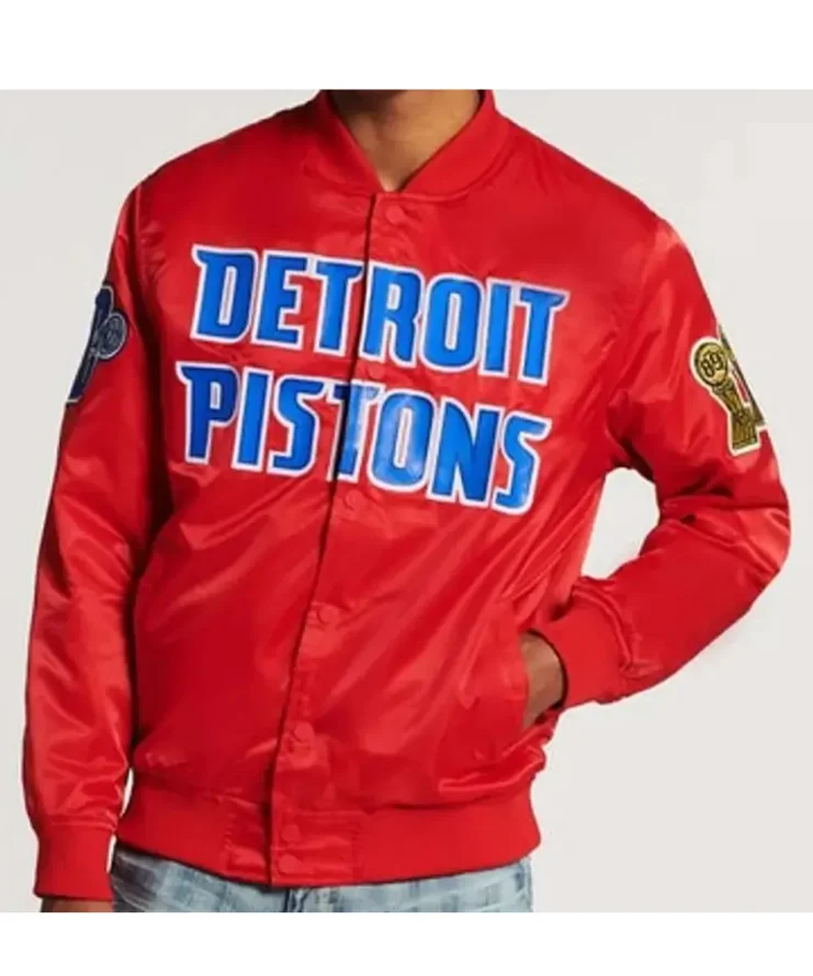 Bomber Detroit Pistons Red Black Satin Jacket