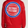 Bomber Detroit Pistons Red Black Satin Jacket Back
