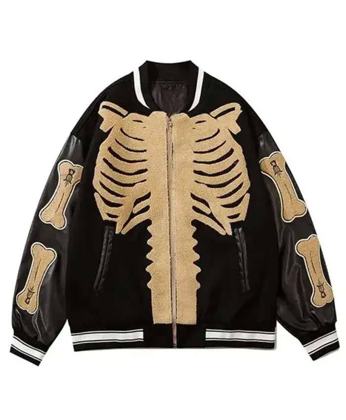 Bones Harajuku Skeleton Black Leather Jacket