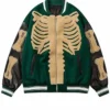 Bones Harajuku Skeleton Green Leather Jacket