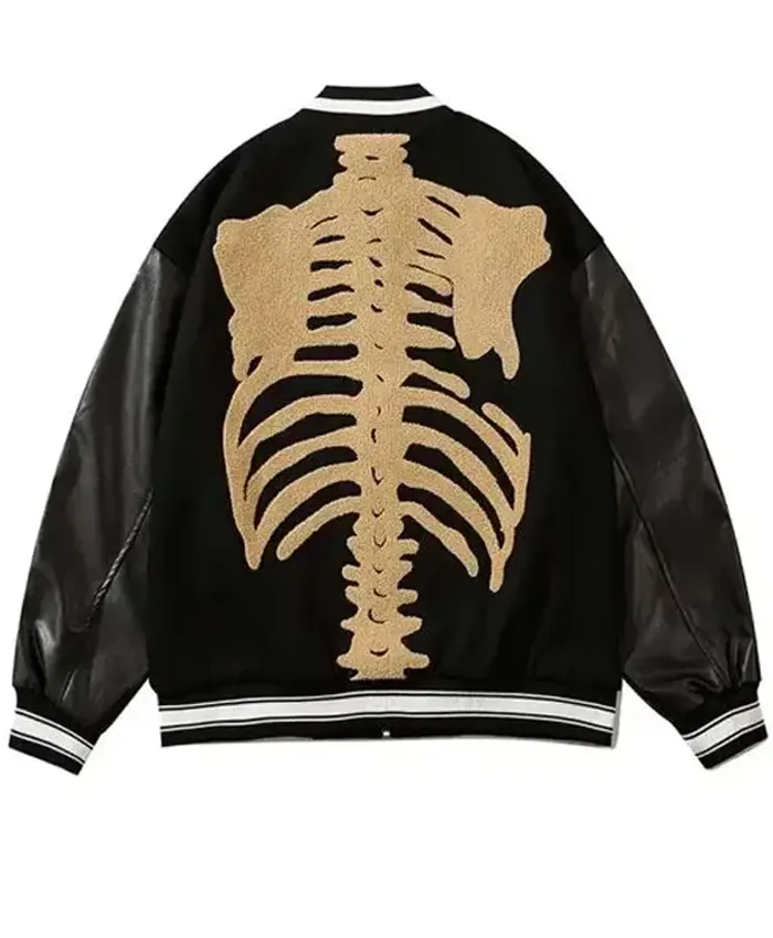 Bones Harajuku Skeleton Leather Black Jacket