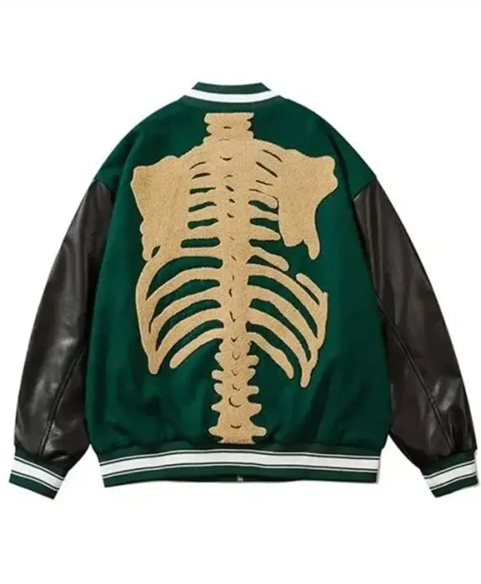 Bones Harajuku Skeleton Leather Green Jacket